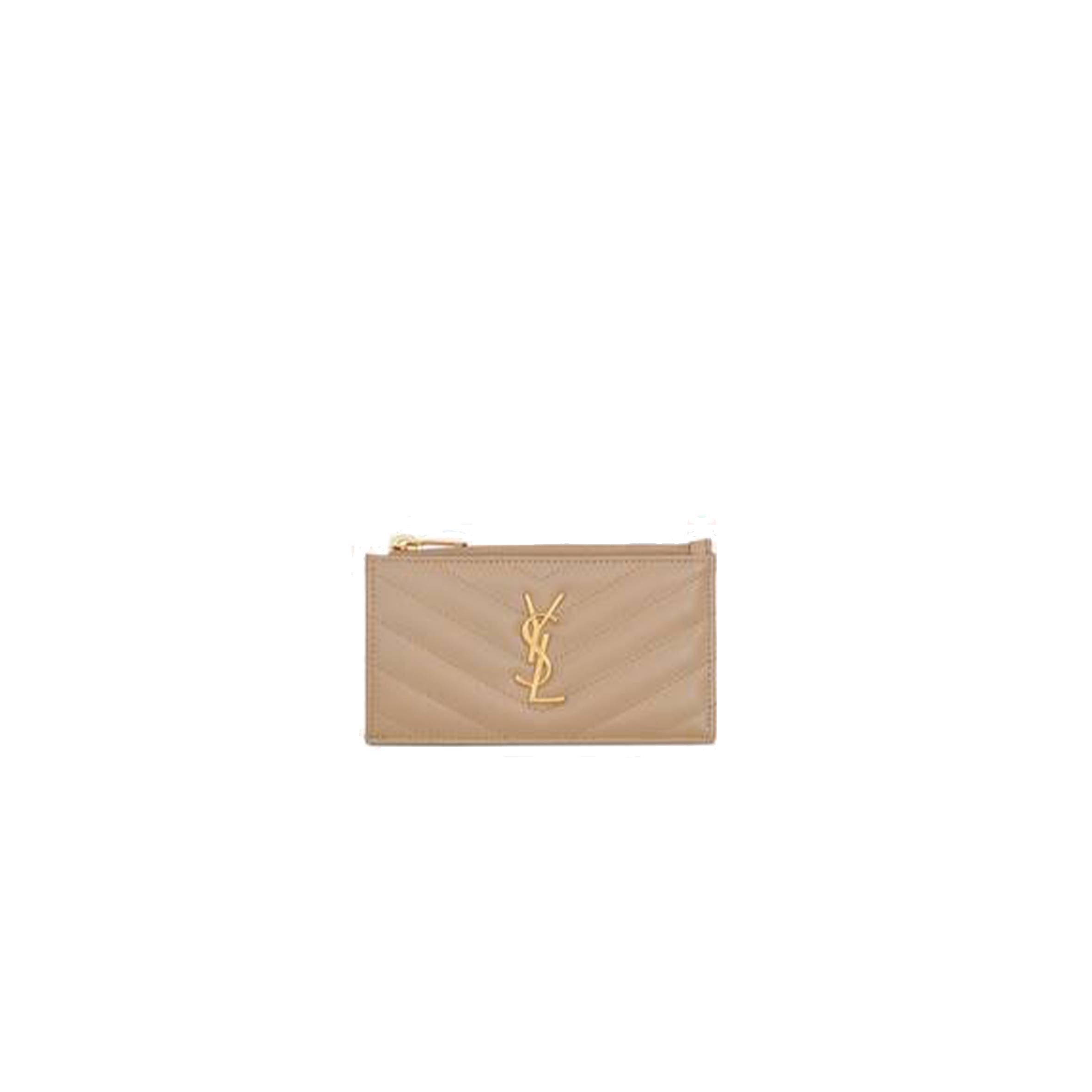 YSL CASSANDRE MATELASSÉ FRAGMENTS ZIPPED CARD CASE IN GRAIN DE POUDRE EMBOSSED LEATHER 607915BOW012721 (13*8*2cm)