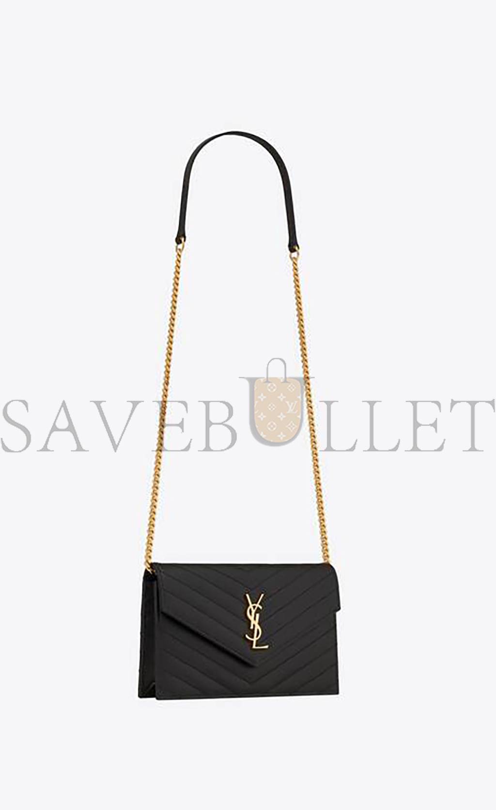 YSL CASSANDRE MATELASSÉ ENVELOPE CHAIN WALLET IN GRAIN DE POUDRE EMBOSSED LEATHER 742920BOW011000 (19*12.5*3.5cm)