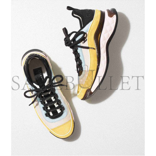 CHANEL SNEAKERS 		FABRIC & SUEDE CALFSKIN			LIGHT BEIGE, YELLOW & LIGHT BLUE G39070 Y55826 K4286