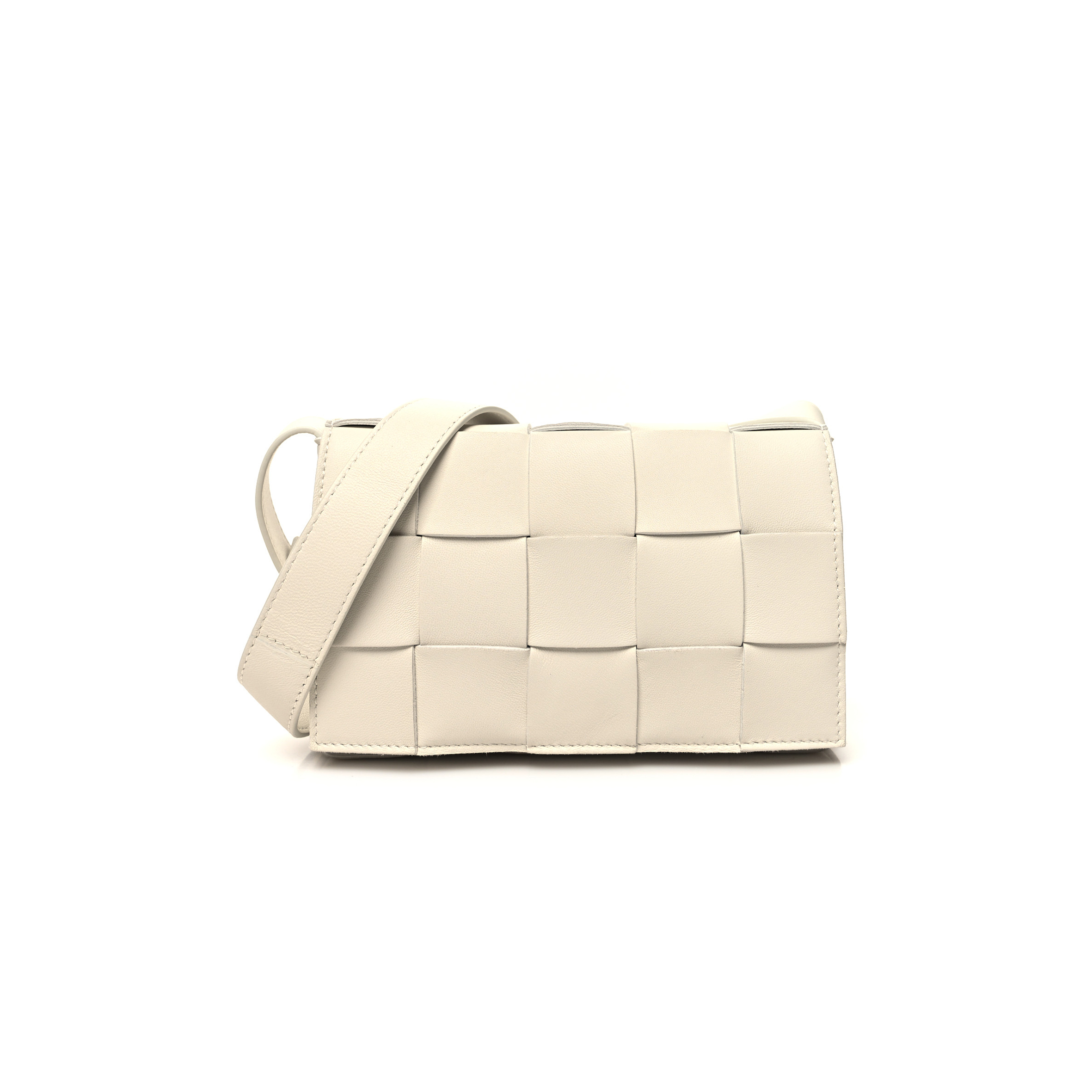 BOTTEGA VENETA LAMBSKIN MAXI INTRECCIATO SMALL CASSETTE CROSSBODY BAG WHITE (19*12*4cm)