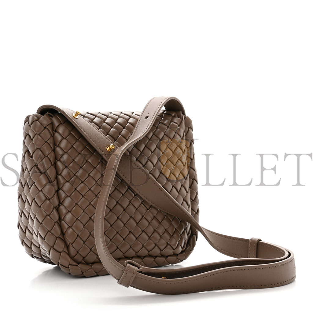 BOTTEGA VENETA NAPPA INTRECCIO MINI COBBLE SHOULDER BAG TAUPE GREY (19*18*8cm)