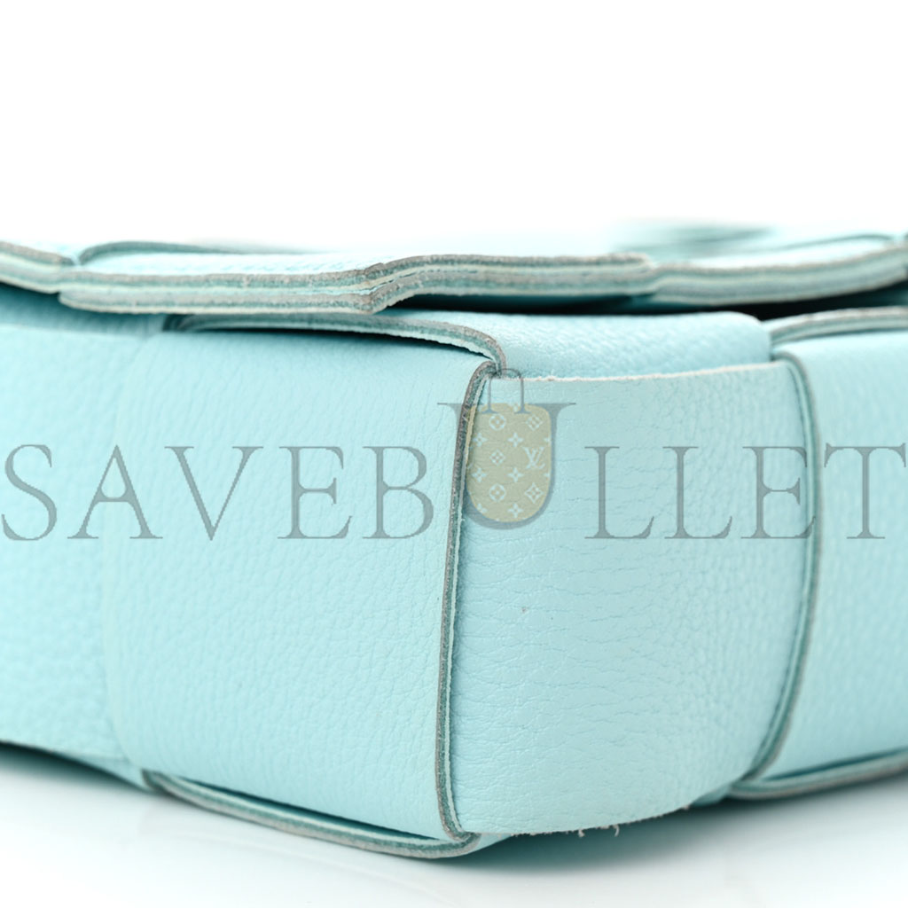 BOTTEGA VENETA GRAINED CALFSKIN MAXI INTRECCIATO CASSETTE CROSSBODY BAG PALE BLUE (23*15*5.5cm)