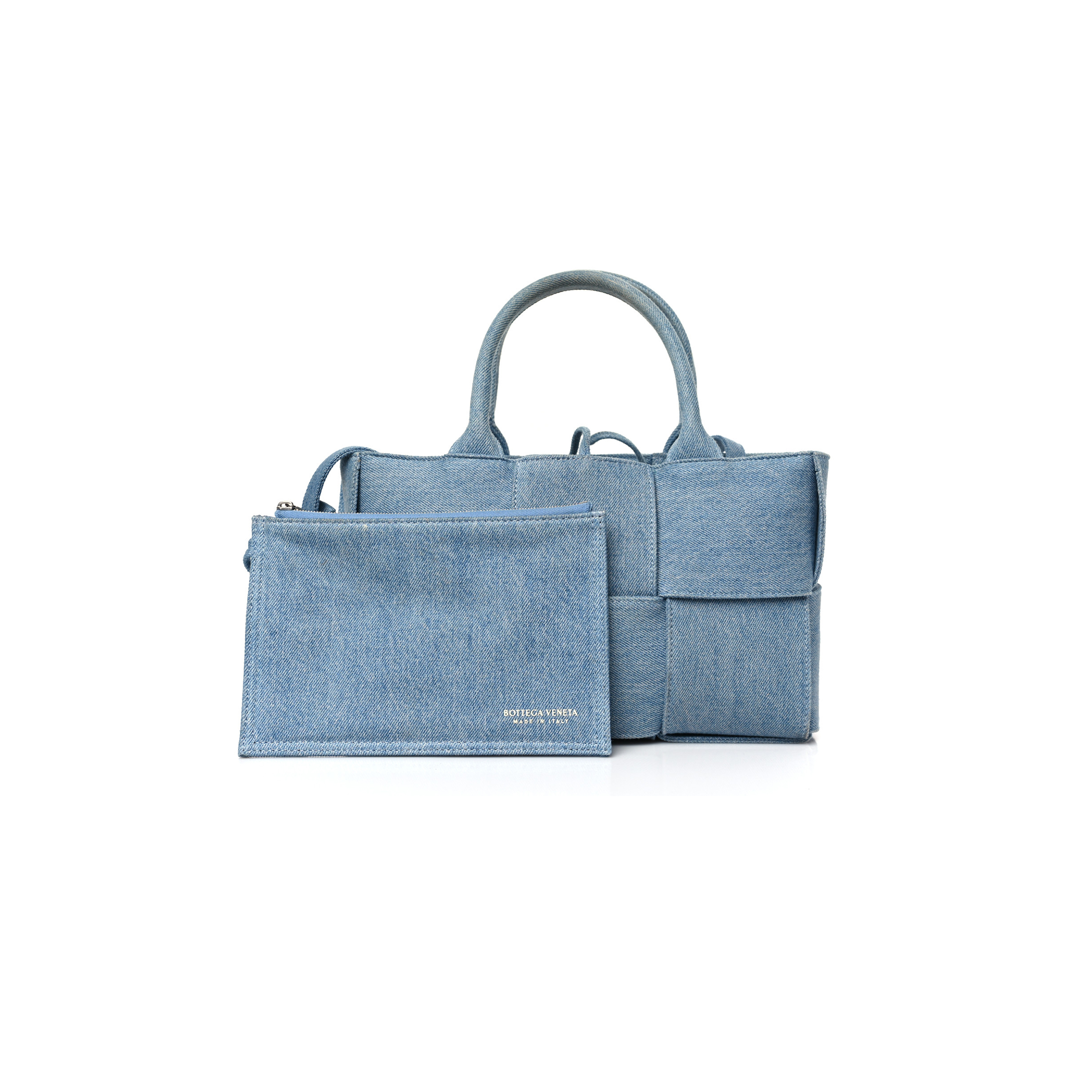 BOTTEGA VENETA DENIM MAXI INTRECCIATO MINI ARCO TOTE BLUE (27*17*11cm)