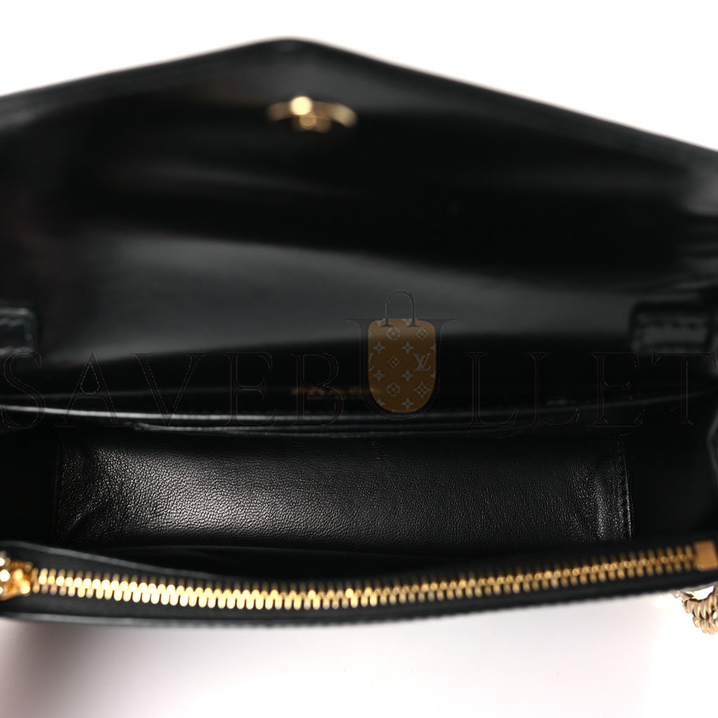 PRADA BRUSHED CALFSKIN ENVELOPE CHAIN CROSSBODY FLAP BLACK (19*13*5cm)