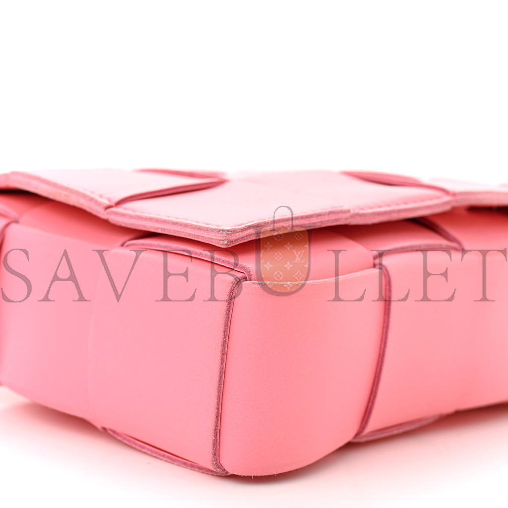 BOTTEGA VENETA LAMBSKIN MAXI INTRECCIATO CASSETTE CROSSBODY BAG PINK (23*15*5.5cm)