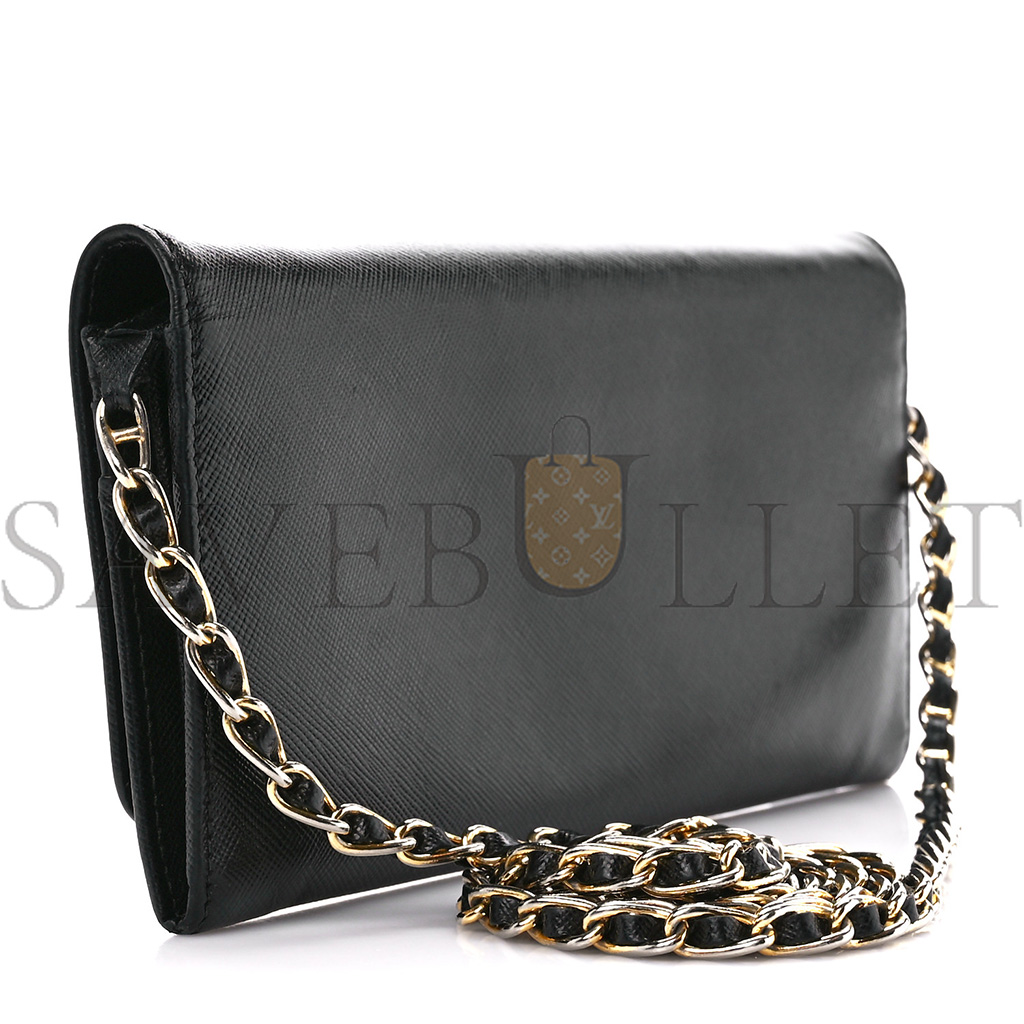 PRADA SAFFIANO METAL ORO CHAIN WALLET BLACK (21*11*2cm)