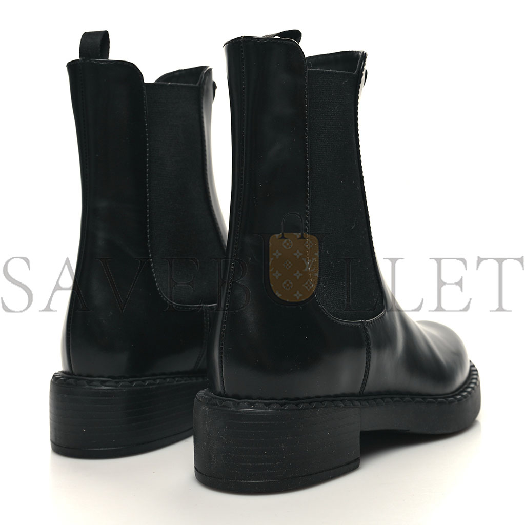 PRADA SPAZZOLATO METAL TRIANGLE LOGO 50MM CHELSEA BOOTS 38 BLACK