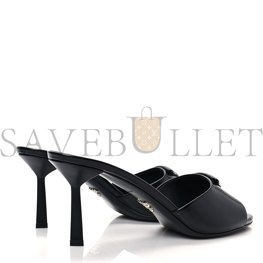 PRADA SPAZZOLATO LOGO 75MM SLIDE SANDALS 40 BLACK