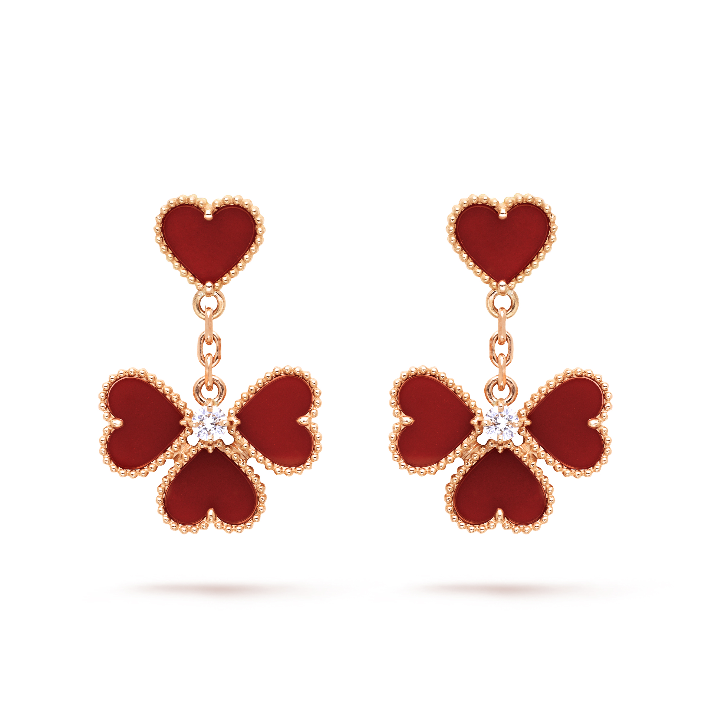 VAN CLEEF ARPELS SWEET ALHAMBRA EFFEUILLAGE EARRINGS - ROSE GOLD, CARNELIAN, DIAMOND  VCARN5PP00