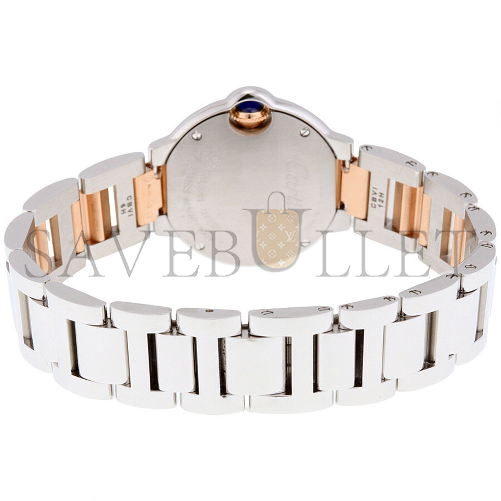 CARTIER BALLON BLEU MOTHER OF PEARL STAINLESS STEEL AND 18KT ROSE GOLD LADIES WATCH W2BB0009