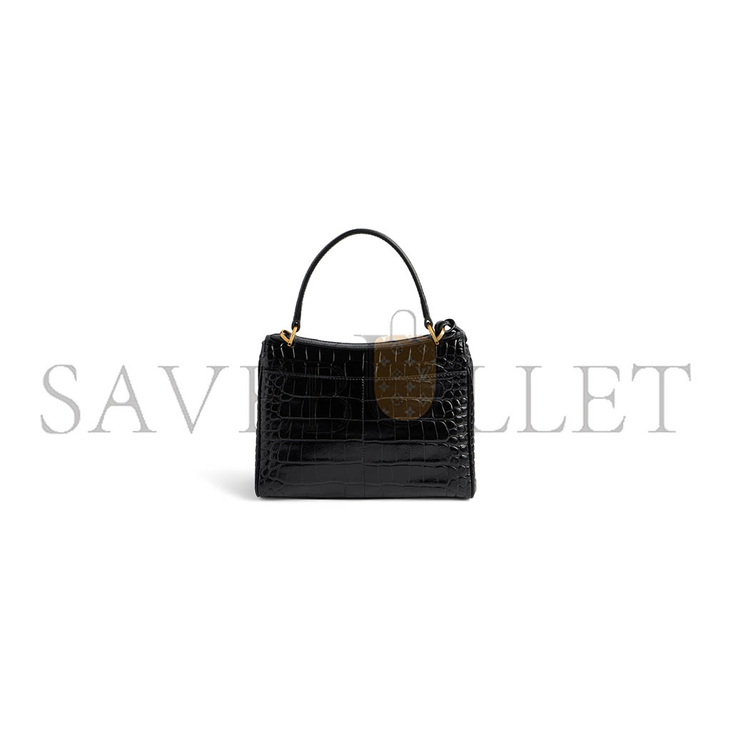 BALENCIAGA WOMEN'S RODEO MINI HANDBAG CROCODILE EMBOSSED IN BLACK 7954562AA5L1000 (22.8*9.9*8.3)