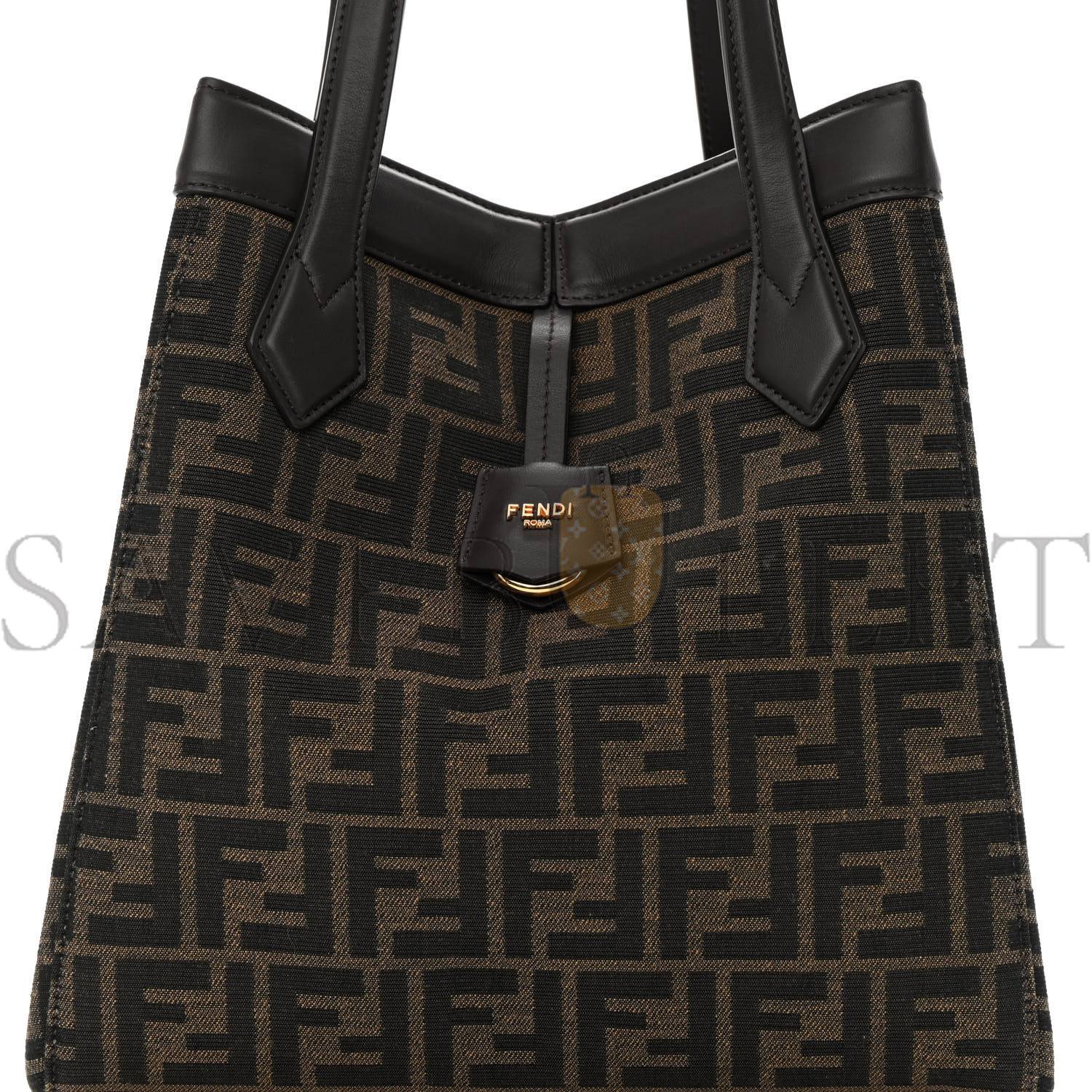 FENDI FABRIC JACQUARD VITELLO GRACE FF 1974 MEDIUM FENDI ORIGAMI TOBACCO MORO EBANO (27*26*15cm)