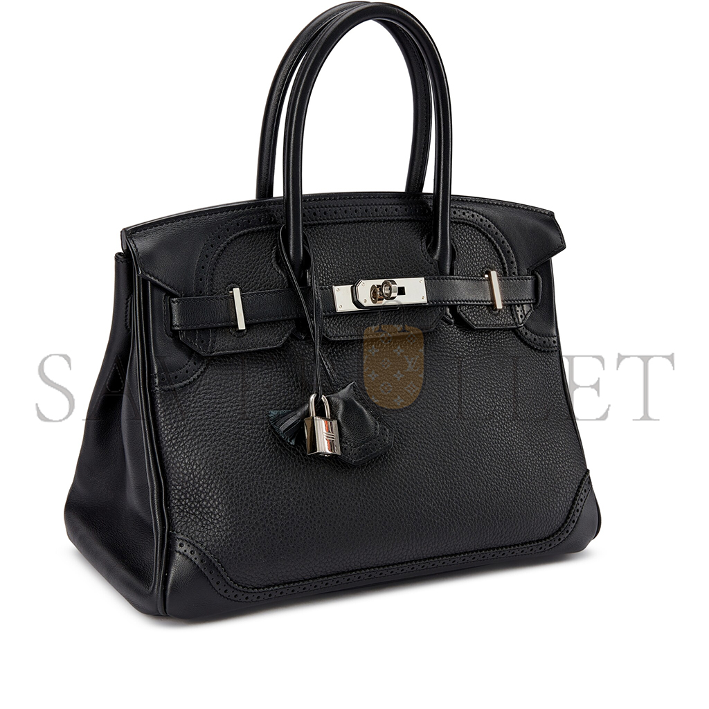 HERMES BIRKIN 30 WIFT WITH TOGO LEATHER BLACK SILVER BUCKLE BAG 195482 (30*22*15cm)