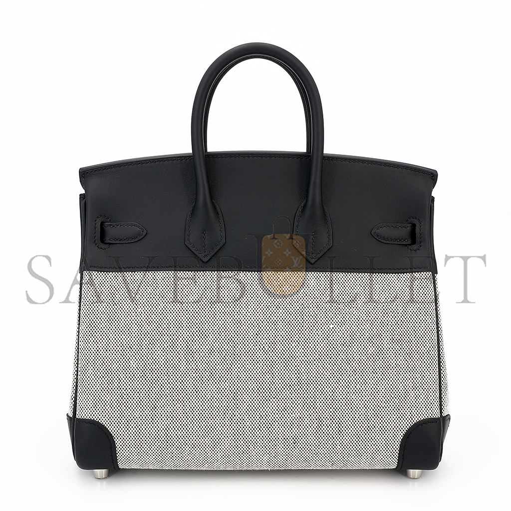 HERMES MASTER BIRKIN 25 89 BLACK NOIR CANVAS SWIFT LEATHER SILVER BUCKLE 8023220073 (25*20*13cm)