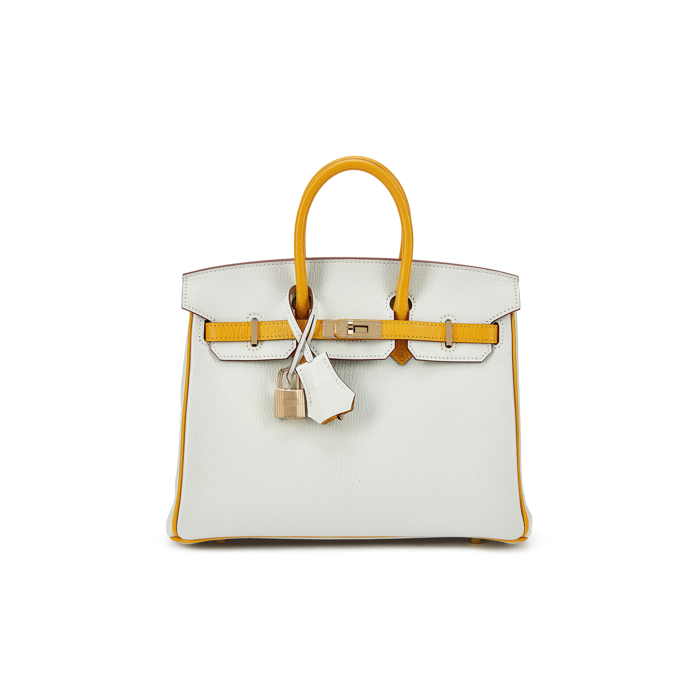 HERMES MASTER BIRKIN 25 PEARL GRAY CHICKEN YELLOW BK251037TGCZ (25*20*13cm)