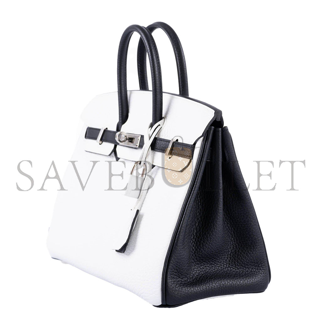 HERMÈS MASTER BIRKIN 25 TOGO LEATHER BLACK AND WHITE SILVER BUCKLE BAG 1383601 (25*20*13cm)