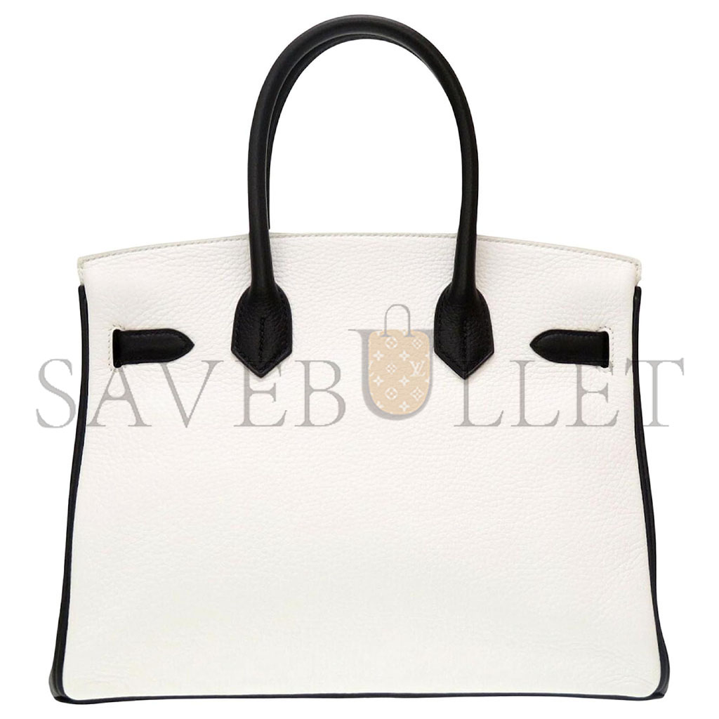 HERMES BIRKIN 30 TOGO LEATHER MILKSHAKE WHITE AND BLACK SILVER BUCKLE HANDBAG 982147 (30*23*15cm)