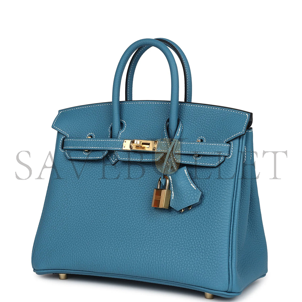 HERMÈS BIRKIN 25 BLUE JEAN TOGO GOLD HARDWARE 265379 (25*20*13cm)