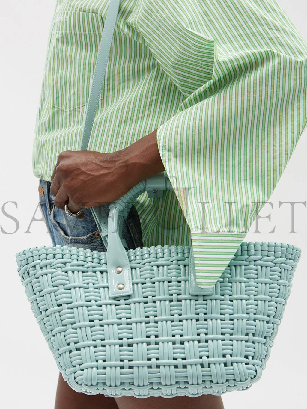 BALENCIAGA GREEN BISTRO XS WOVEN FAUX-LEATHER BASKET BAG MATCHESFASHION US (22*20*12.5cm)