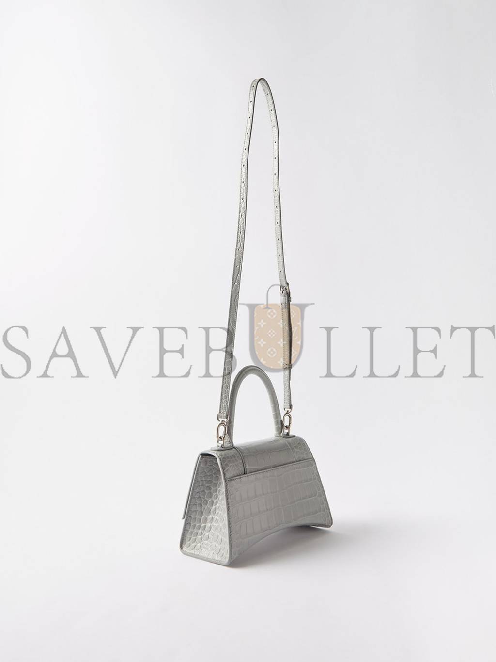 BALENCIAGA GREY HOURGLASS S CROCODILE-EFFECT LEATHER BAG MATCHESFASHION US (22.5*14*10cm)