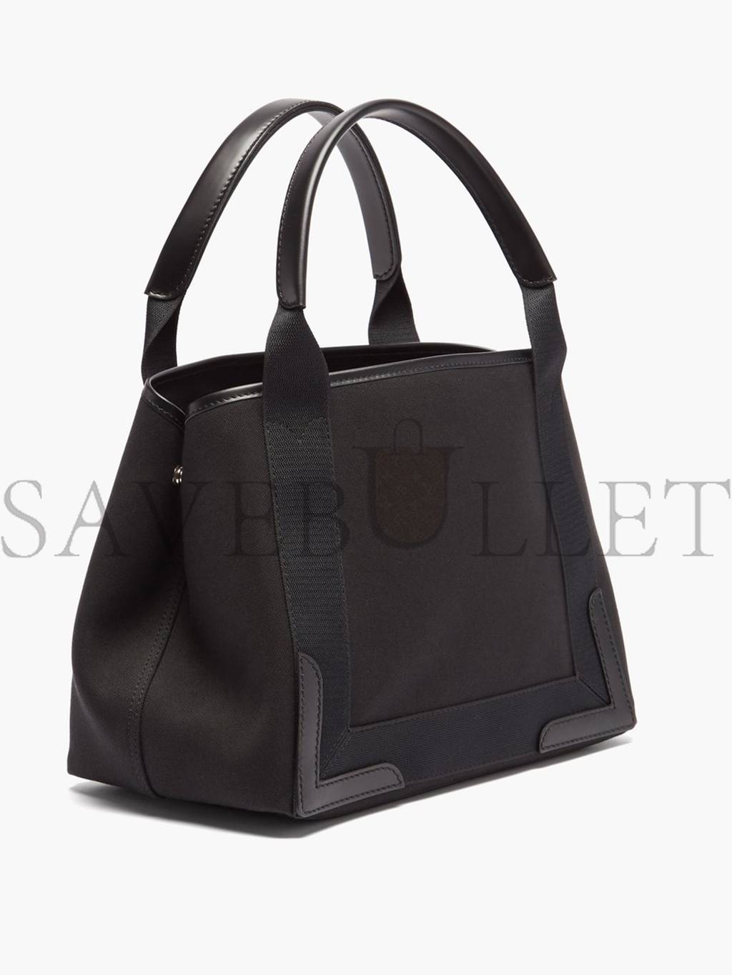 BALENCIAGA BLACK CABAS S LOGO-PRINT LEATHER-TRIM CANVAS TOTE BAG  MATCHESFASHION US (35*25*19cm)