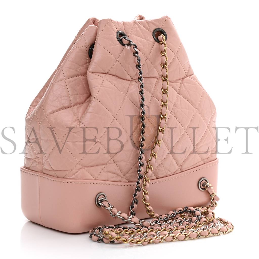 CHANEL AGED CALFSKIN QUILTED SMALL GABRIELLE BACKPACK PINK SILVER HARDWARE (23*21*10cm)