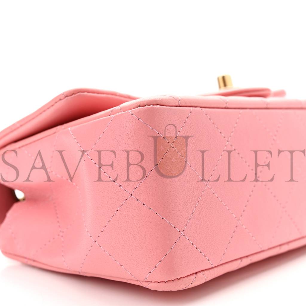 CHANEL LAMBSKIN QUILTED MINI RECTANGULAR FLAP PINK GOLD HARDWARE (20*11*6cm)