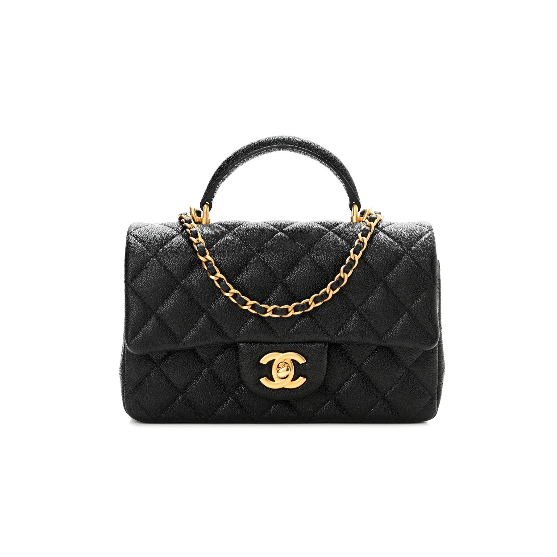 CHANEL CAVIAR QUILTED MINI TOP HANDLE RECTANGULAR FLAP BLACK GOLD HARDWARE (20*13*6cm)