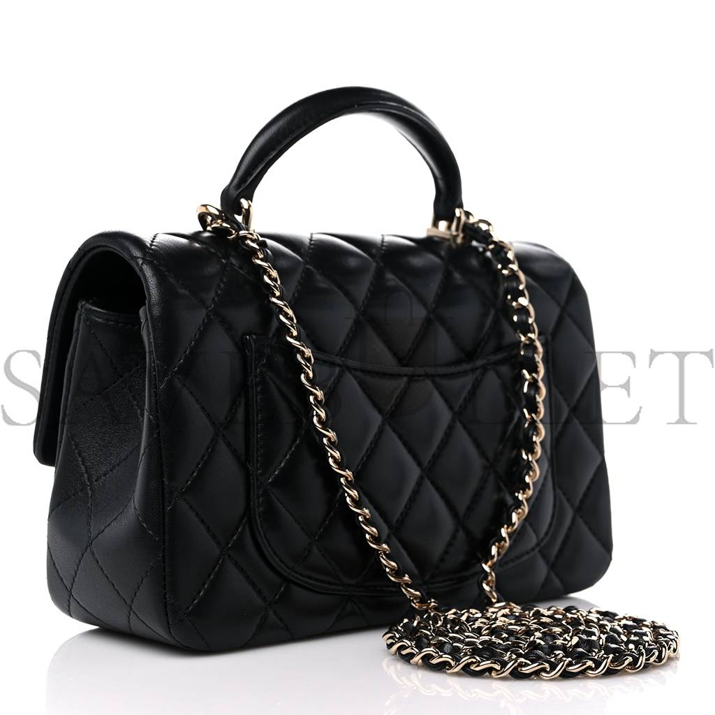 CHANEL LAMBSKIN QUILTED MINI TOP HANDLE RECTANGULAR FLAP BLACK ROSE GOLD HARDWARE0 (20*13*6cm)