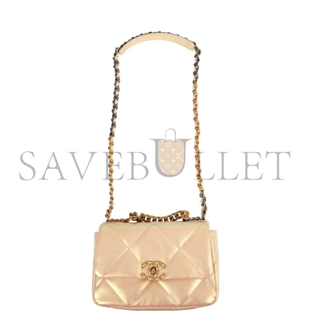 CHANEL MEDIUM 19 FLAP BAG ROSE IRIDESCENT CALFSKIN MIXED HARDWARE (25*16*9cm)