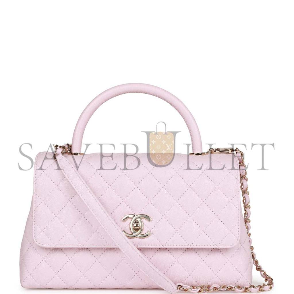 CHANEL MEDIUM COCO HANDLE FLAP BAG LIGHT PINK CAVIAR LIGHT GOLD HARDWARE (29*18*11cm)