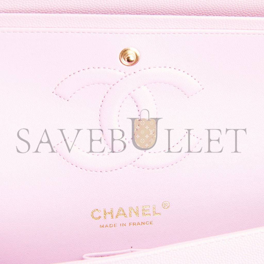 CHANEL MEDIUM CLASSIC DOUBLE FLAP BAG ROSE CLAIR CAVIAR LIGHT GOLD HARDWARE (25*15*7cm)