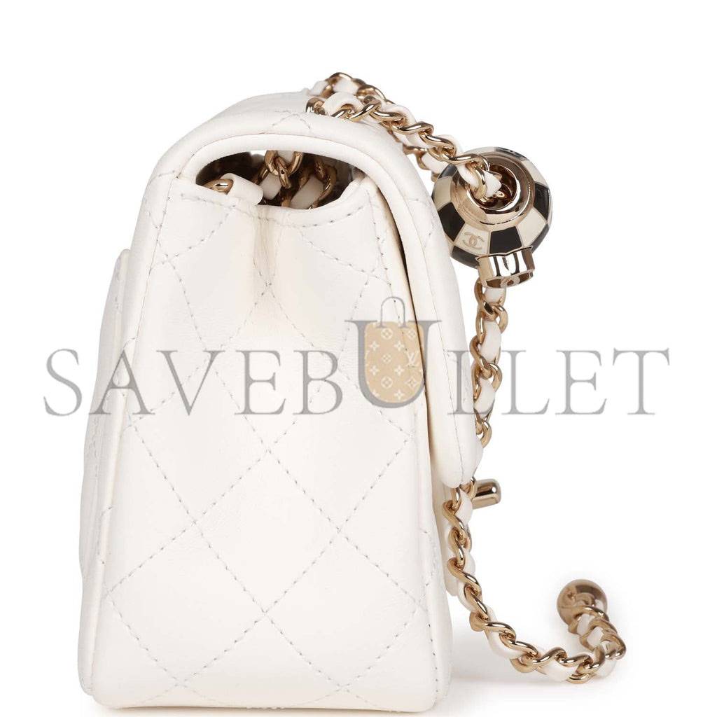 CHANEL PEARL CRUSH MINI SQUARE FLAP BAG WHITE LAMBSKIN LIGHT GOLD HARDWARE (17*14*8cm)