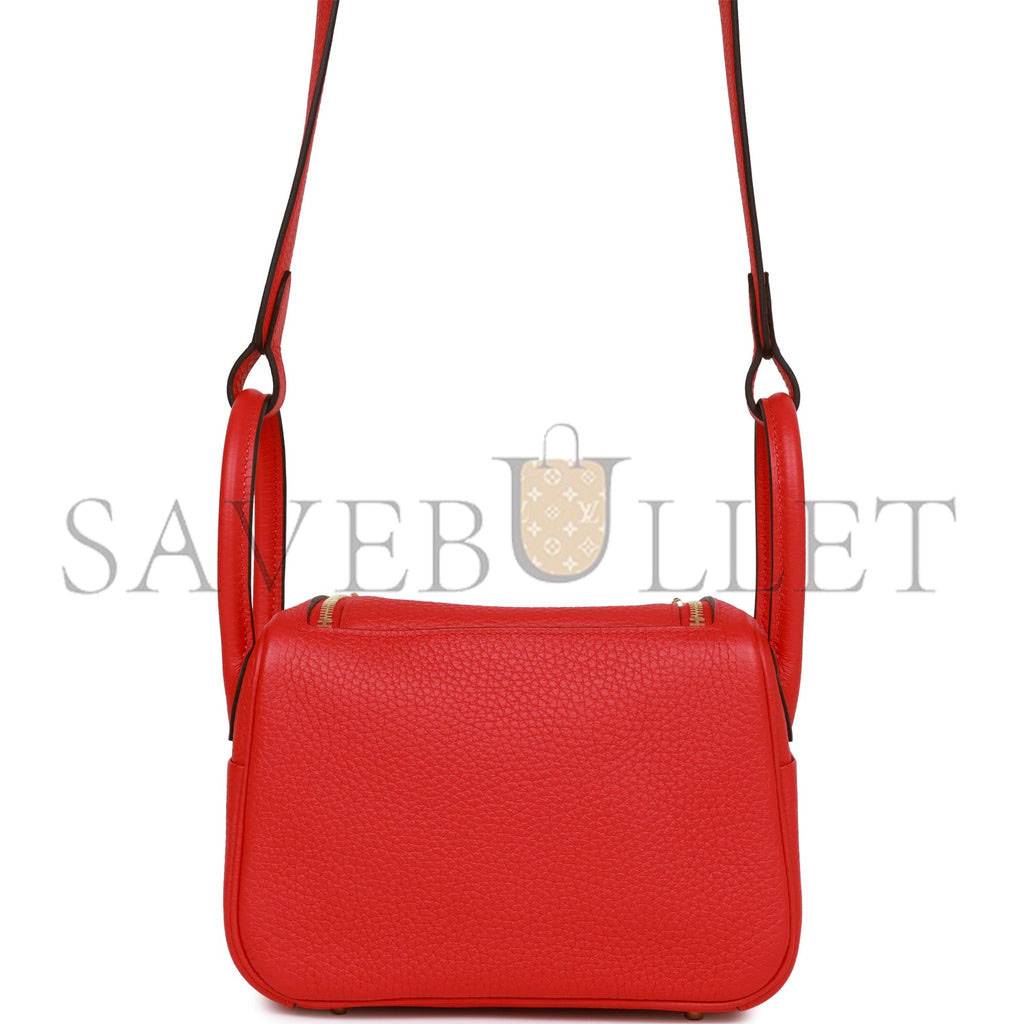 HERMES MINI LINDY ROUGE DE COEUR CLEMENCE GOLD HARDWARE (19*12.5*9)