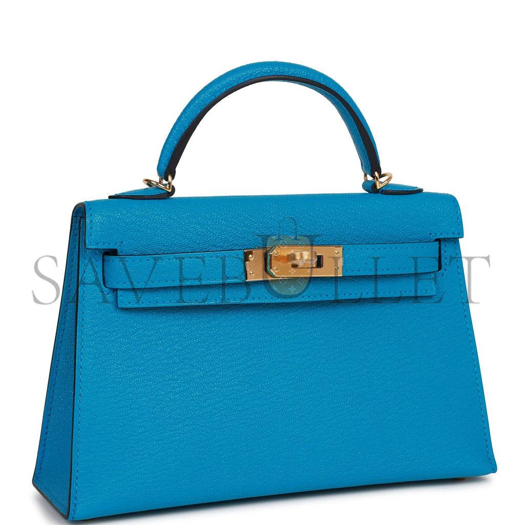 HERMES MINI KELLY SELLIER 20 BLEU FRIDA CHEVRE GOLD HARDWARE (19*12*5.5cm)