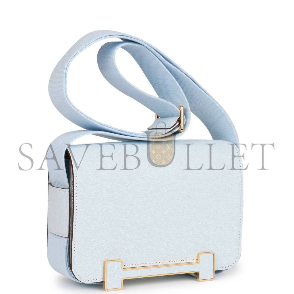 HERMES GETA BLEU BRUME VERSO CHEVRE GOLD HARDWARE (20.3*14*6.4cm)