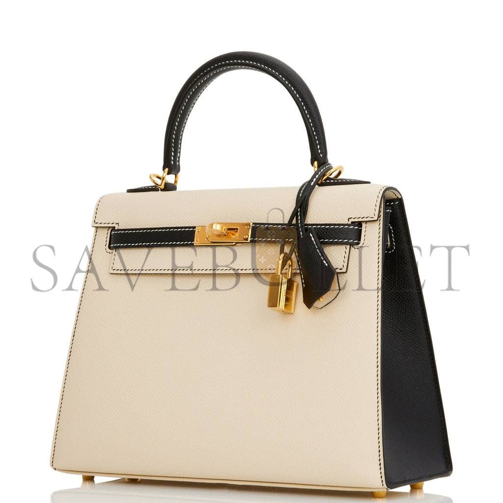 HERMES SPECIAL ORDER (HSS) KELLY SELLIER 25 NATA AND BLACK EPSOM GOLD HARDWARE HANDMADE (25*17*7cm)