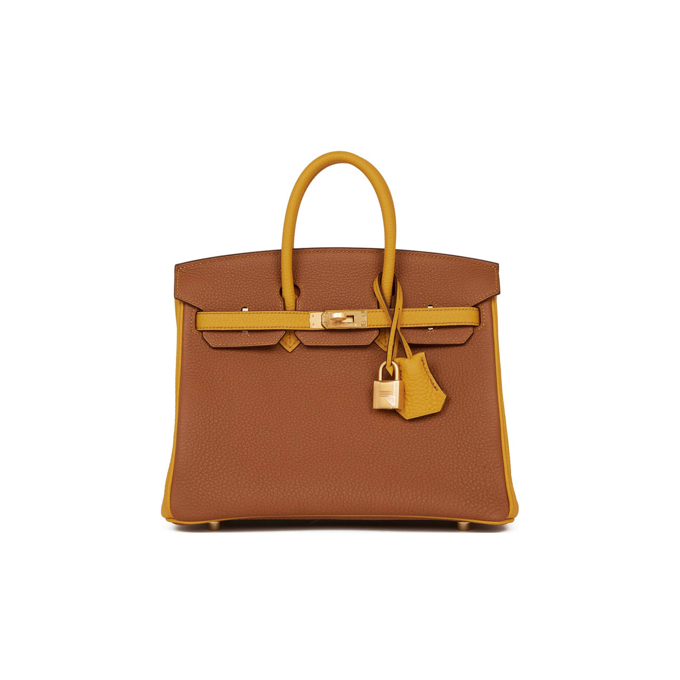 HERMES SPECIAL ORDER (HSS) BIRKIN 25 GOLD AND JAUNE AMBRE TOGO BRUSHED GOLD HARDWARE  HANDMADE(25cm)