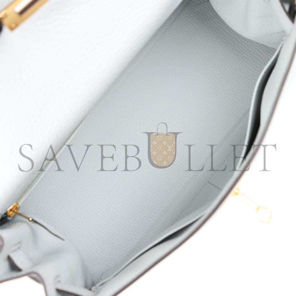 HERMES KELLY RETOURNE 28 BLEU PALE CLEMENCE GOLD HARDWARE (28*22*10cm)