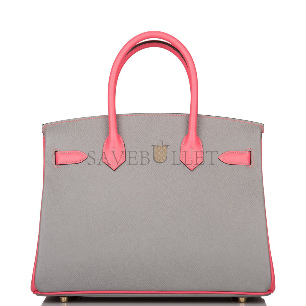 HERMES SPECIAL ORDER (HSS) BIRKIN 30 GRIS MOUETTE AND ROSE AZALEE EPSOM PERMABRASS HARDWARE( 30cm*22*16cm)