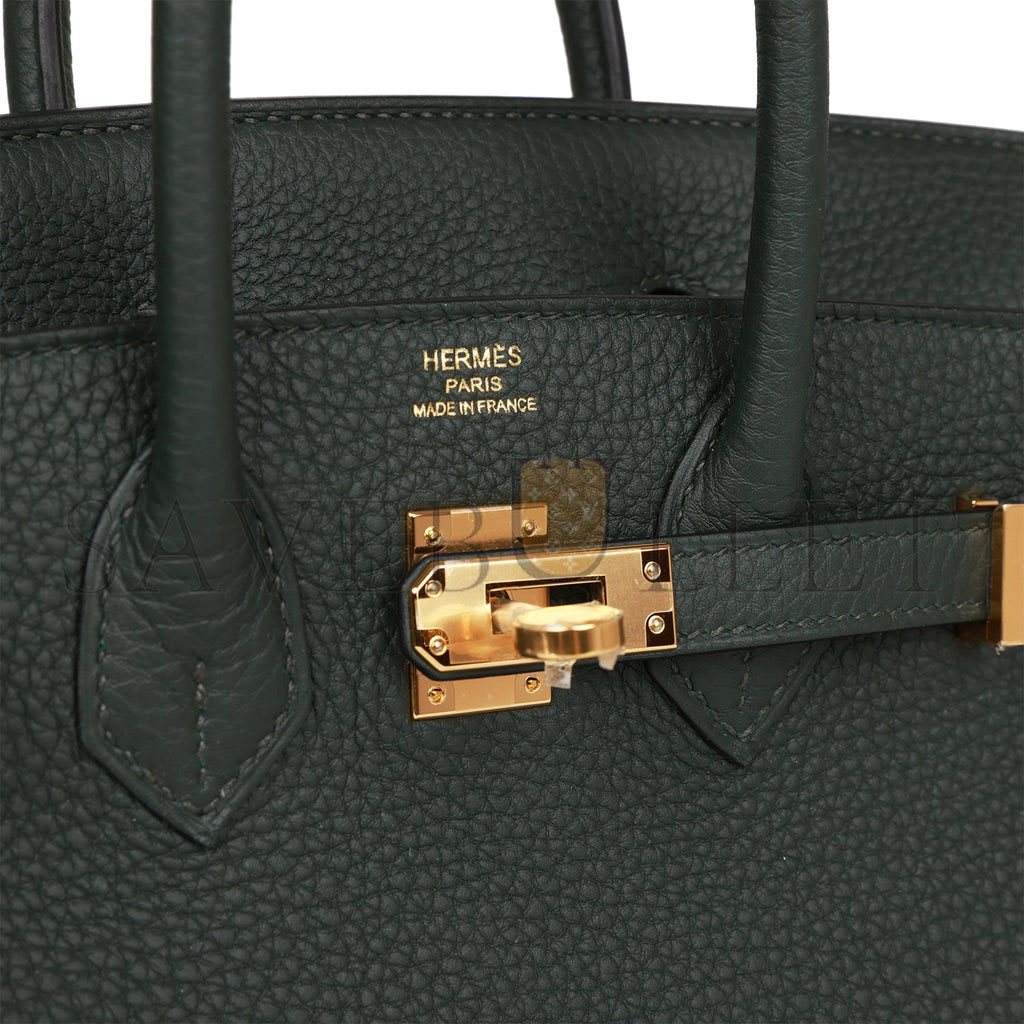 HERMES BIRKIN 25 VERT FONCE TOGO GOLD HARDWARE HANDMADE (25cm)