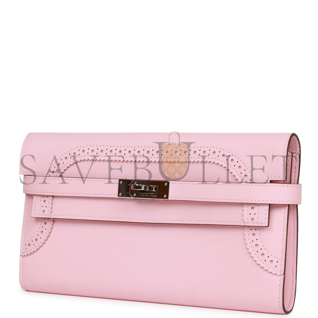 HERMES GHILLIES KELLY WALLET ROSE SAKURA SWIFT PALLADIUM HARDWARE (20cm)