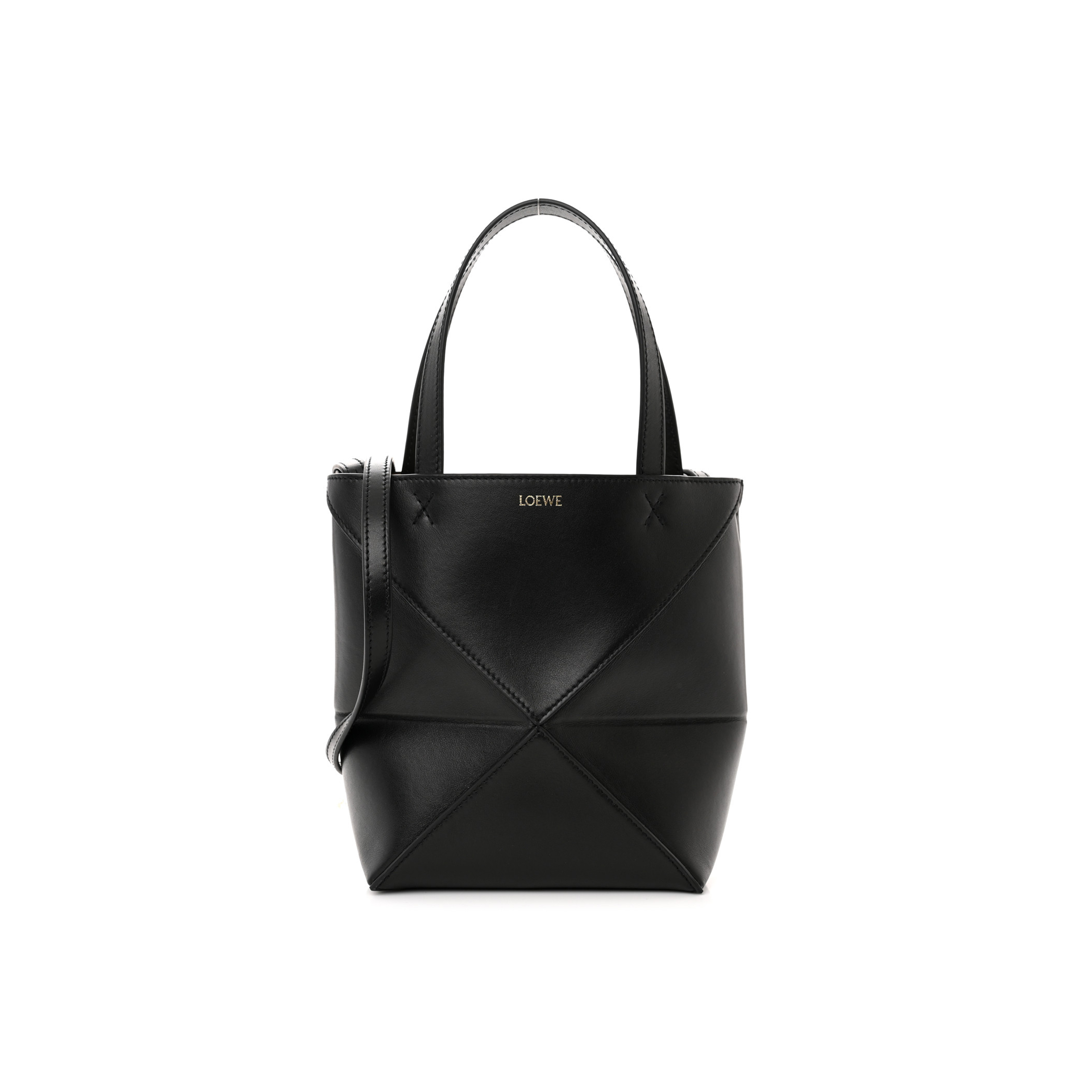 LOEWE SHINY CALFSKIN MINI PUZZLE FOLD TOTE BLACK (20*16*9cm)