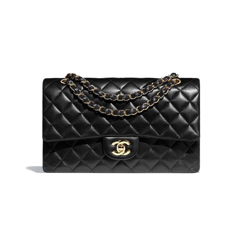 CHANEL CLASSIC FLAP MEDIUM BLACK LAMBSKIN LEATHER GOLD HARDWARE (25.5*15.5*6.5cm)