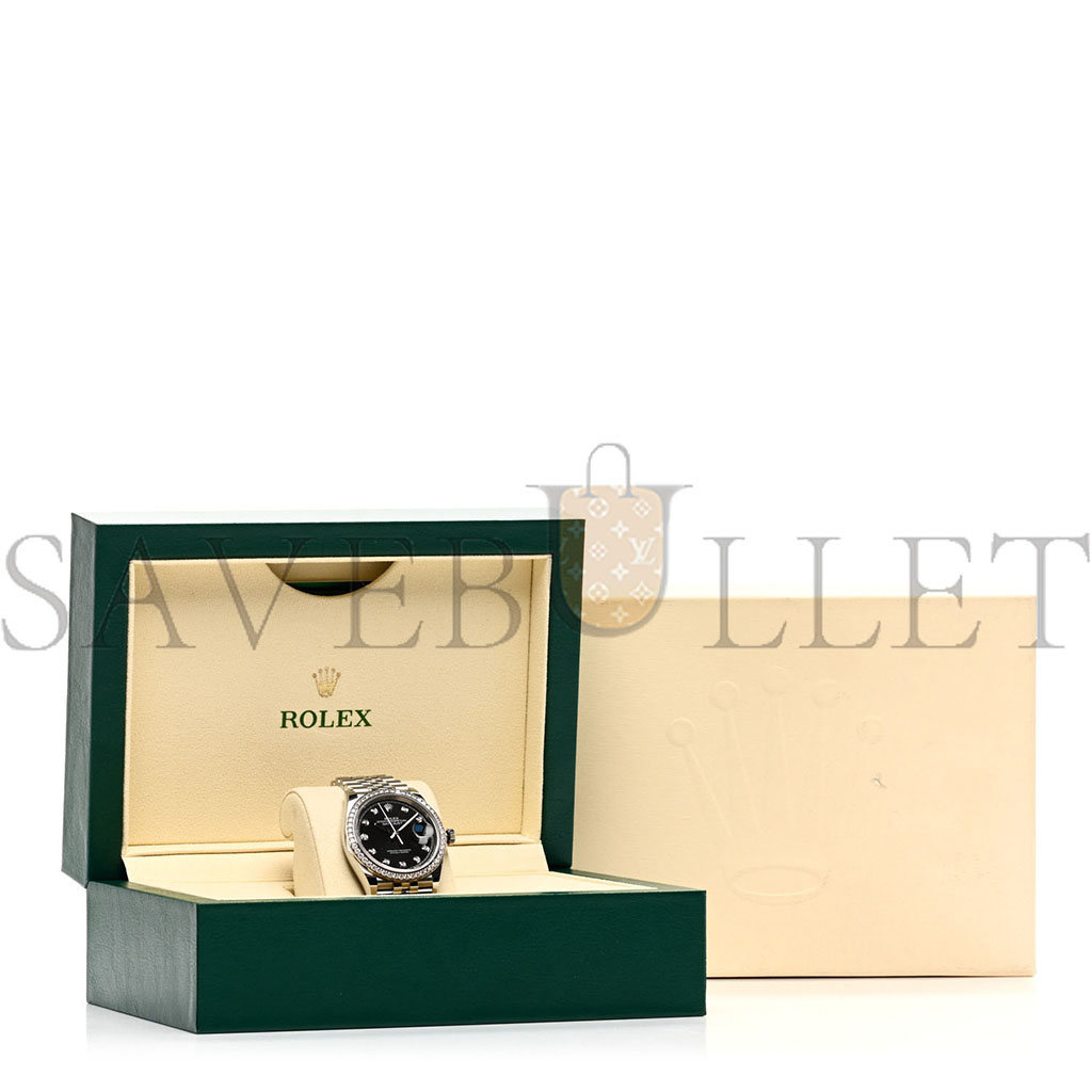 ROLEX STAINLESS STEEL 18K WHITE GOLD DIAMOND 36MM OYSTER PERPETUAL DATEJUST WATCH BLACK 126284RBR