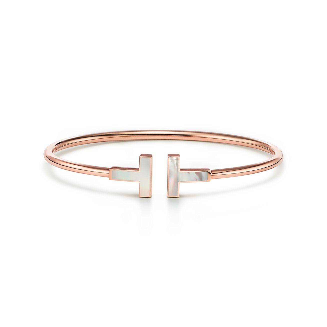 TIFFANY T WIRE BRACELET IN ROSE GOLD WITH MOTHER-OF-PEARL