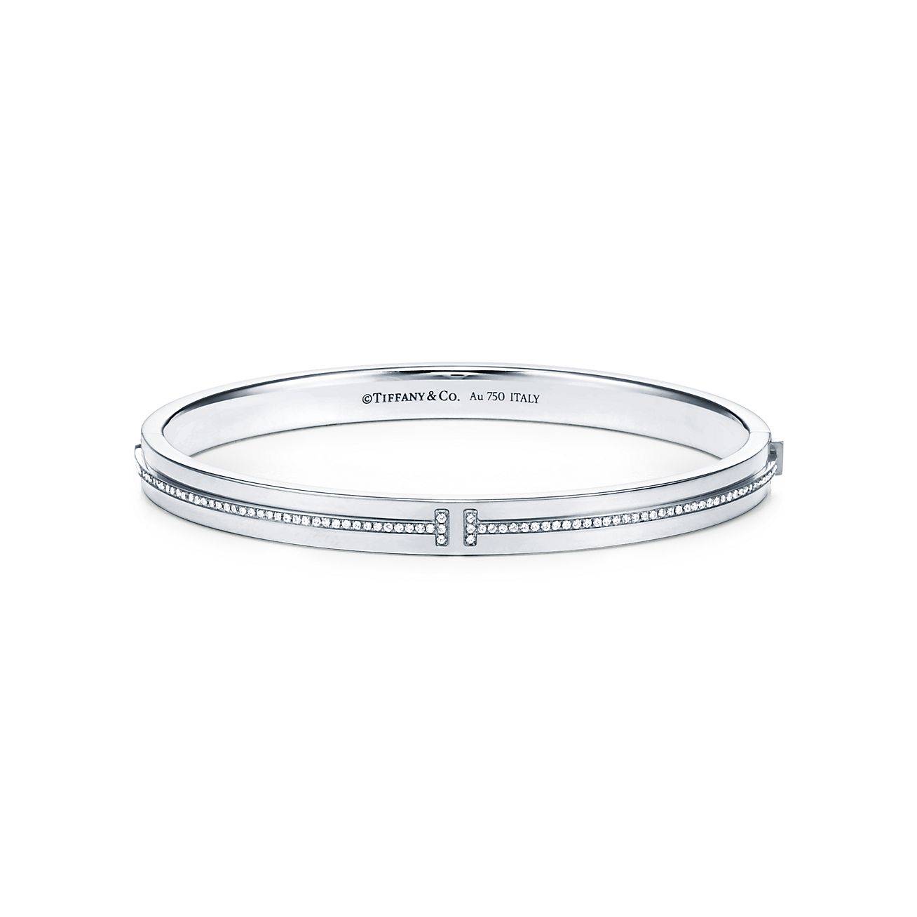 Tiffany T Diamond Hinged Bangle in 18k White Gold