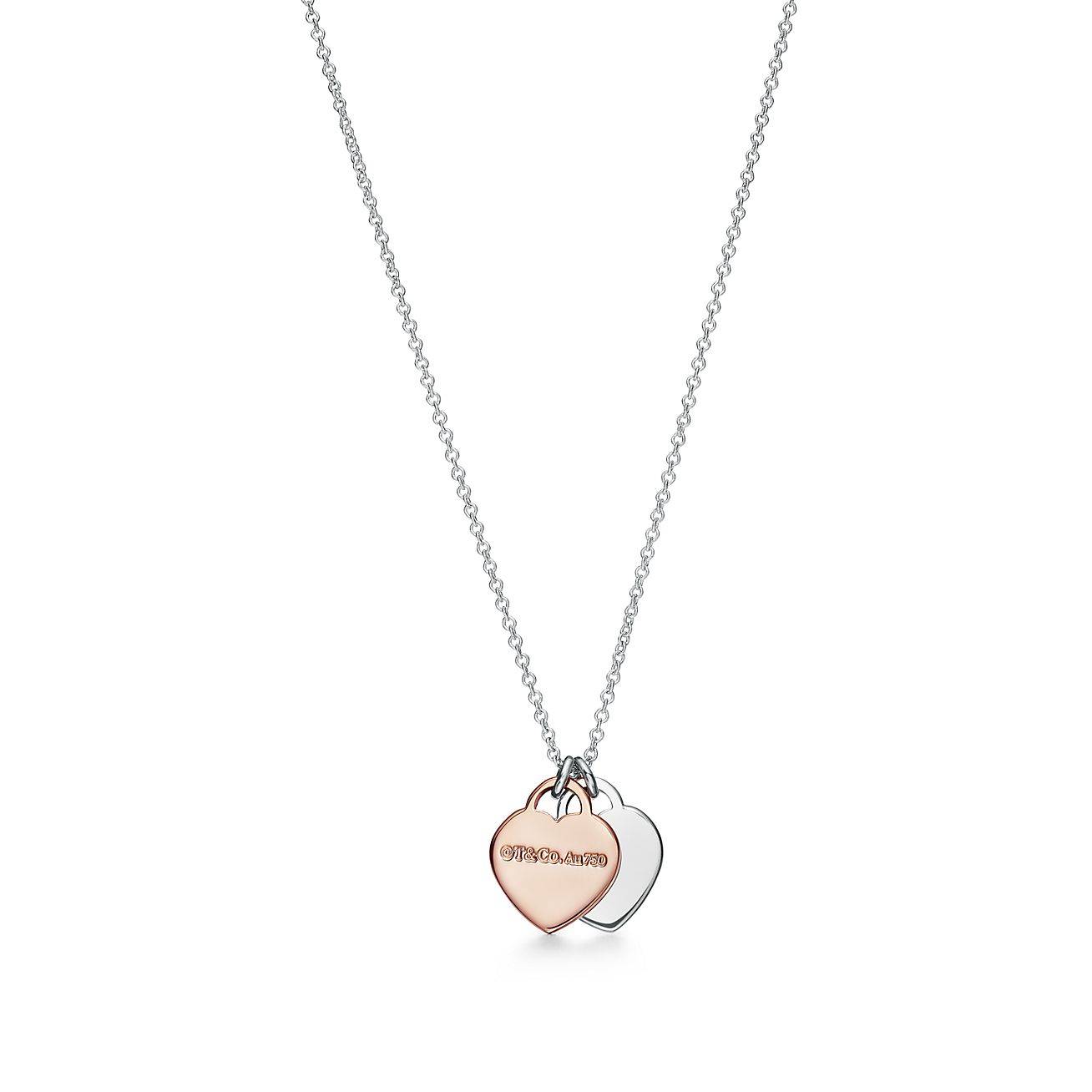 TIFFANY RETURN TO TIFFANY® DOUBLE HEART TAG PENDANT IN SILVER AND ROSE GOLD, MINI