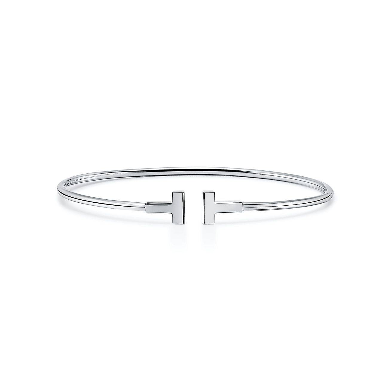 Tiffany T Narrow Wire Bracelet in 18k White Gold