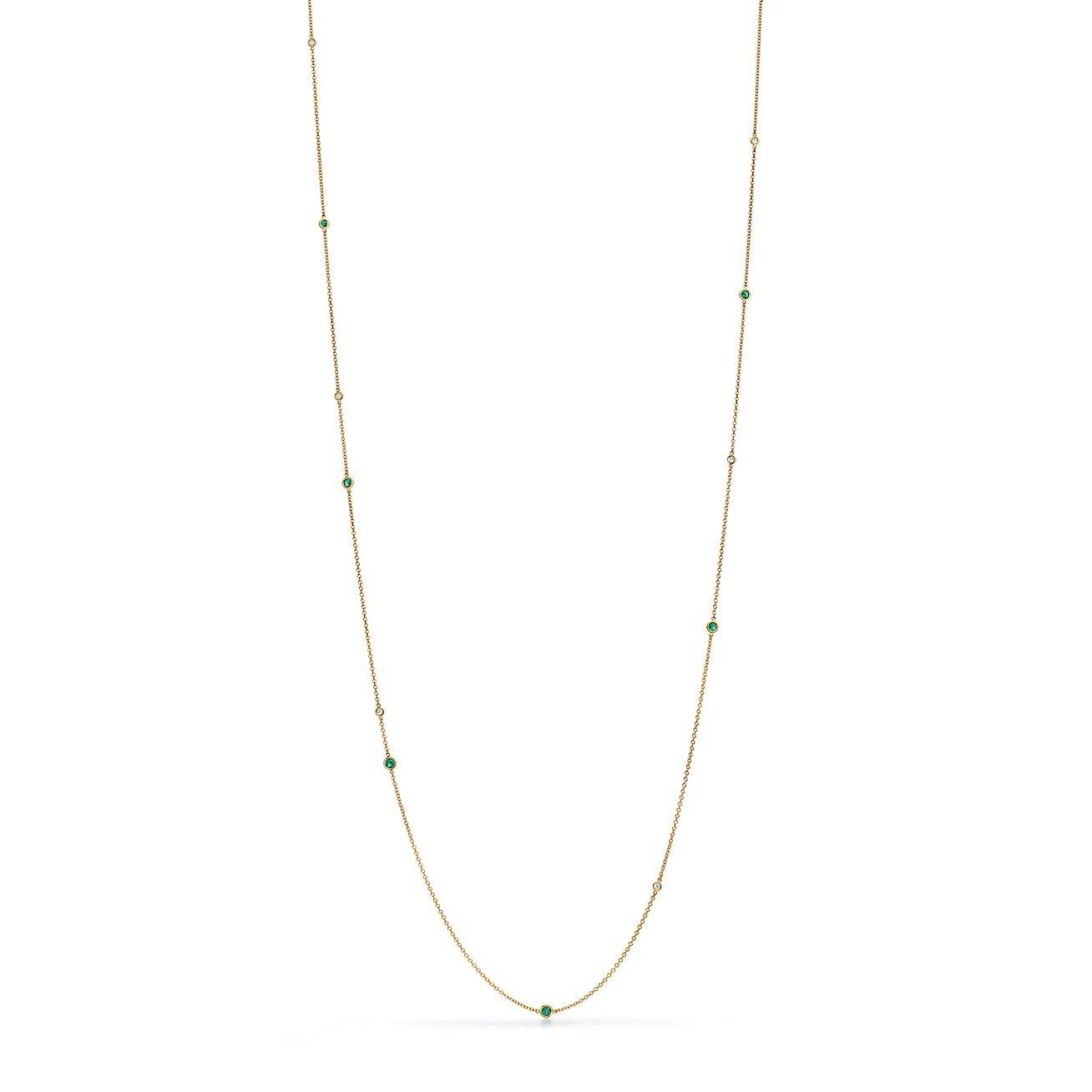 TIFFANY ELSA PERETTI® COLOR BY THE YARD SPRINKLE NECKLACE IN GOLD WITH EMERALDS AND DIAMONDS